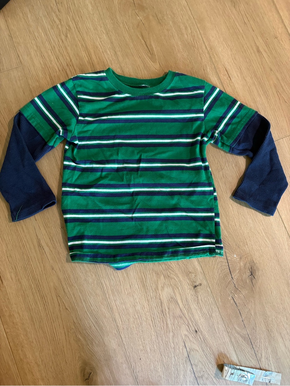 Garanimals Green Striped Long-Sleeve Tee with Navy Layered Sleeves